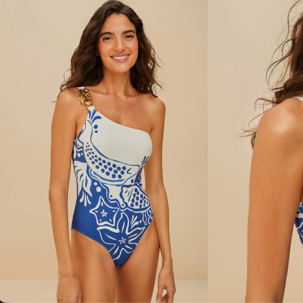 NWT FARM RIO River nature one shoulder one piece Size M